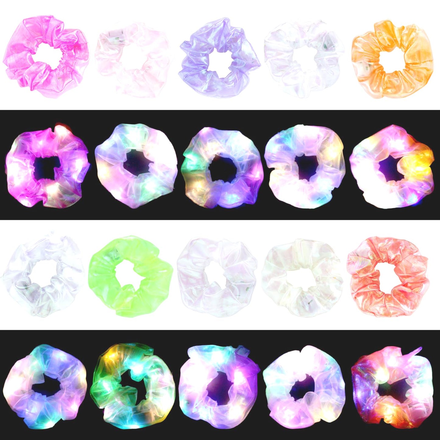 40PCS LED Scrunchies, Light up Hair Scrunchy, Women Girls Luminous Hair Strands, Colorful Meteor Yarn Hair Bands with 3 Light Modes, Scrunchies Glow in The Dark for Christmas Carnival Party Supplies