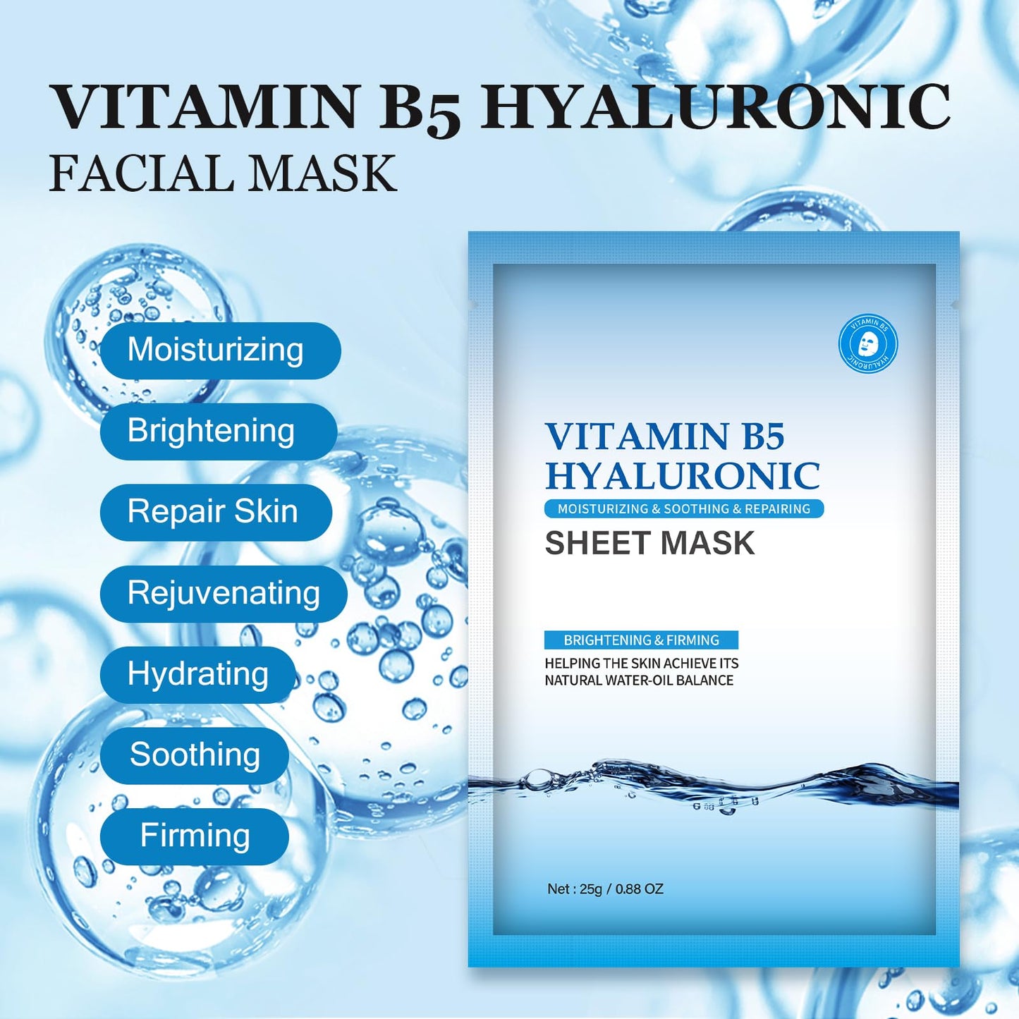 Tamoskiny Hyaluronic Acid Face Mask with Vitamin B5, Deep Hydrating Facial Marks Skin Care for Dry Skin Moisturizing Face Sheet Mask for Women, Soothing Facial Sheet Masks -10 Sheets