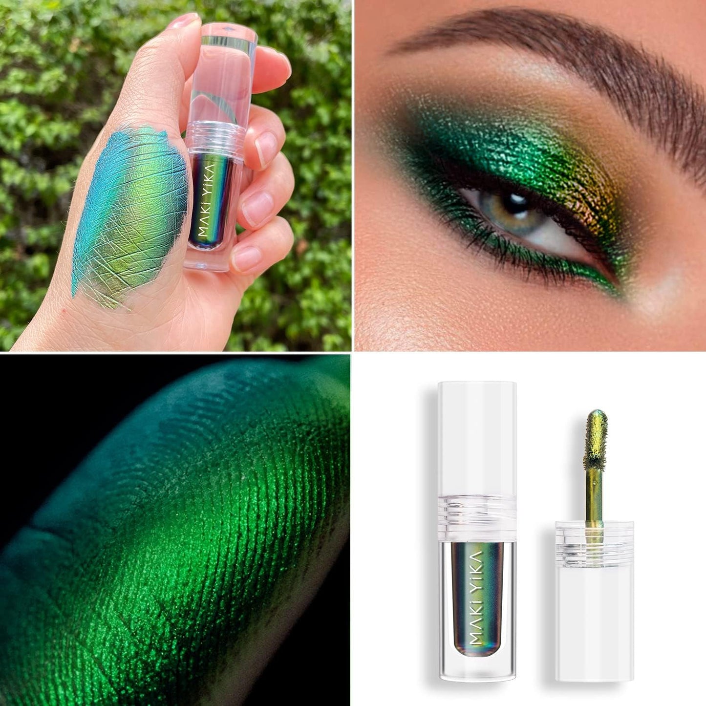 MAKI YIKA Glitter Eyeshadow Green Liquid Multichrome Eyeshadows Long Lasting, Metallic Chameleon Eye Shadow Smudgeproof Holographic Multi-Dimensional Eye Looks (#2 Peacock)