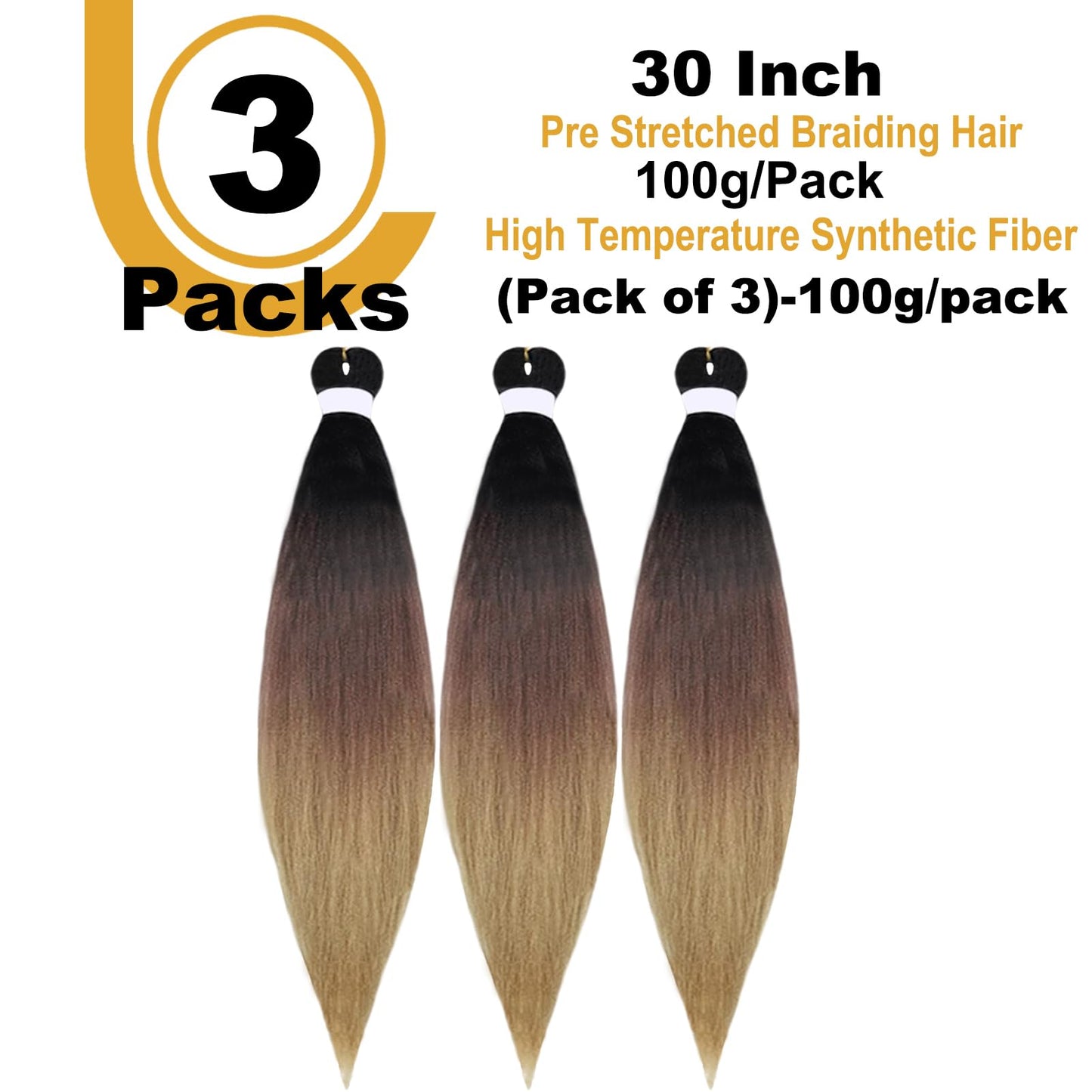 FYRLNA 3 Packs 30 Inch Pre Stretched Braiding Hair High Temperature Synthetic Fiber Pre Stretched Ombre Braiding Hair Hot Water Setting For Crochet Twist Braids (30 Inch (Pack of 3), black to green)