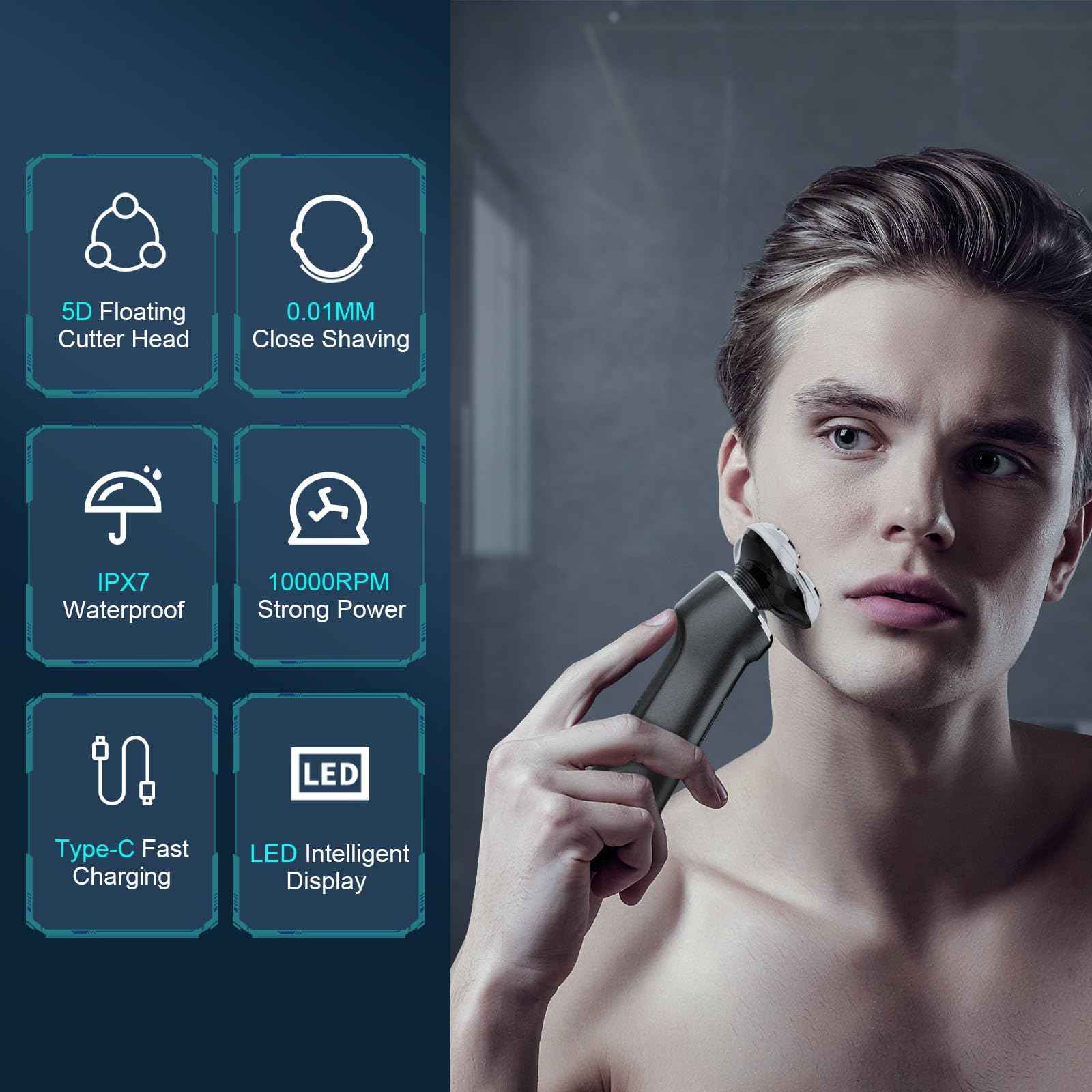 Electric Razor for Men with Travel Case, SweetLF 100% Waterproof Electric Shaver,Wet Dry Shaving/Rechargeable/Sideburns/Trimmer/Nose Trimmer/Type C Charging Cable