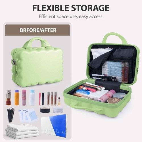 GigabitBest Portable Makeup Travel Case，PC+ABS hard shell cosmetic case,Women's portable cosmetic case with safety lock, suitable for travel and daily use-Green