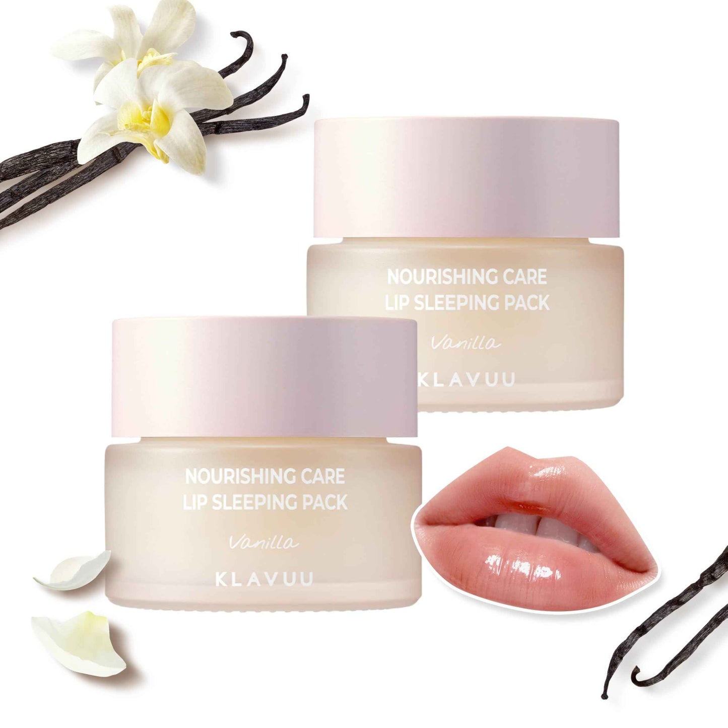 Klavuu Lip Mask Set (2PCS) – Overnight Deep Hydrating Korean Lip Balm Treatment for Very Dry, Chapped Lips | Lip Lightening & Plumping with Instant Hydration | Gentle Exfoliating (Vanilla + Vanilla)