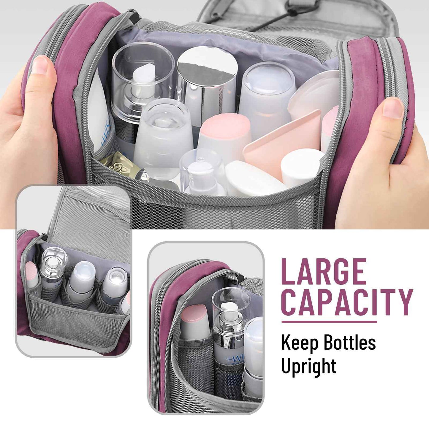 WOOMADA Toiletry Bag for Women, Water Resistant Travel Toiletry,Makeup Bag with Metal Hanging Hook, 7 Organizer Compartments, Full Sized Makeup Organizer Bag for Toiletries, Cosmetics, Makeup, Brushes