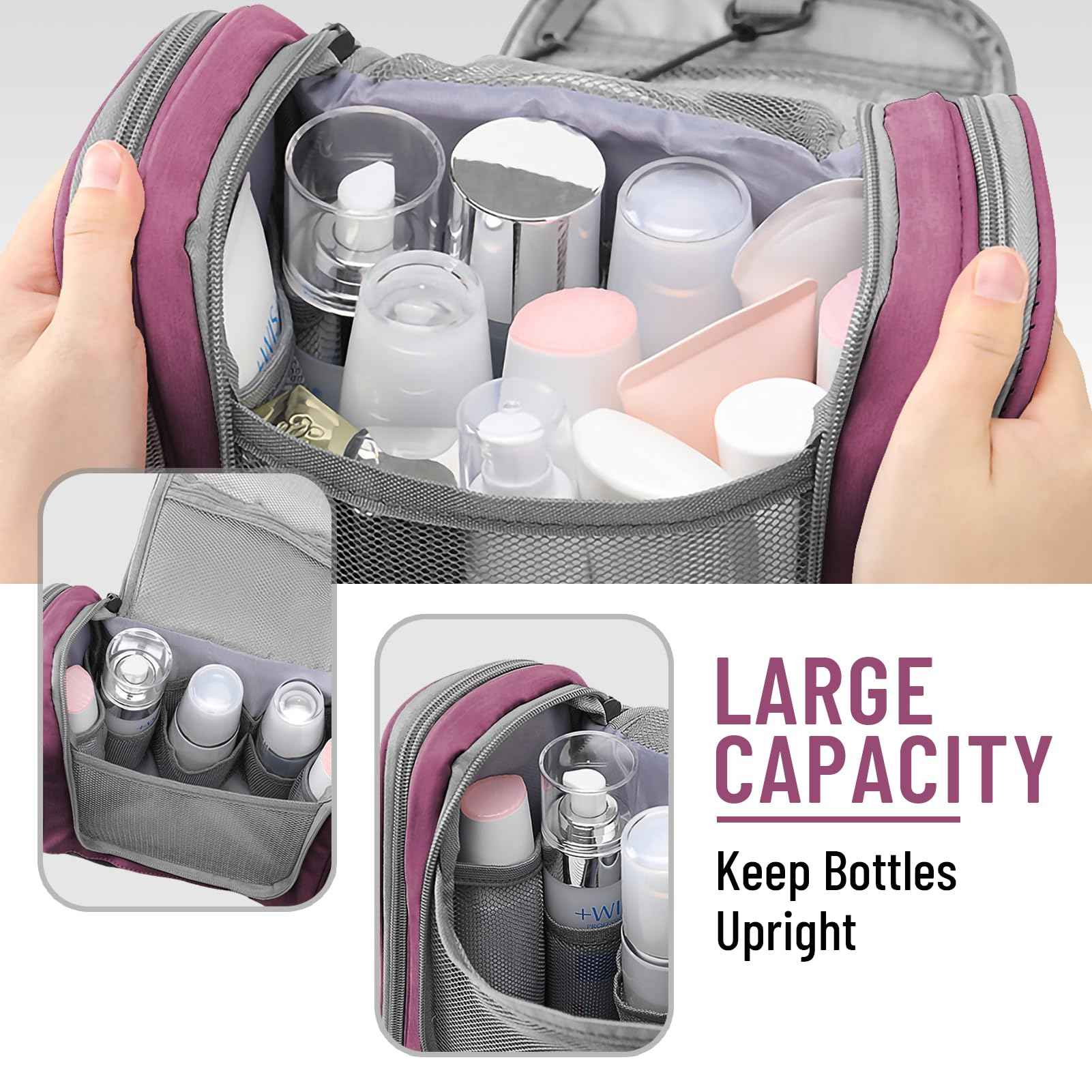 WOOMADA Toiletry Bag for Women, Water Resistant Travel Toiletry,Makeup Bag with Metal Hanging Hook, 7 Organizer Compartments, Full Sized Makeup Organizer Bag for Toiletries, Cosmetics, Makeup, Brushes