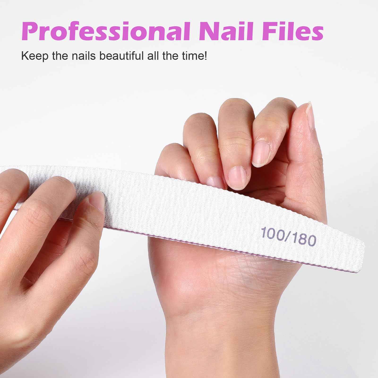 150 Pcs 100/180 Grit Nail Files Bulk, Professional Nail Files 100/180 Grit, Double Sided Emery Boards Reusable Manicure Tools for Acrylic Natural Nails, Home or Salon Use