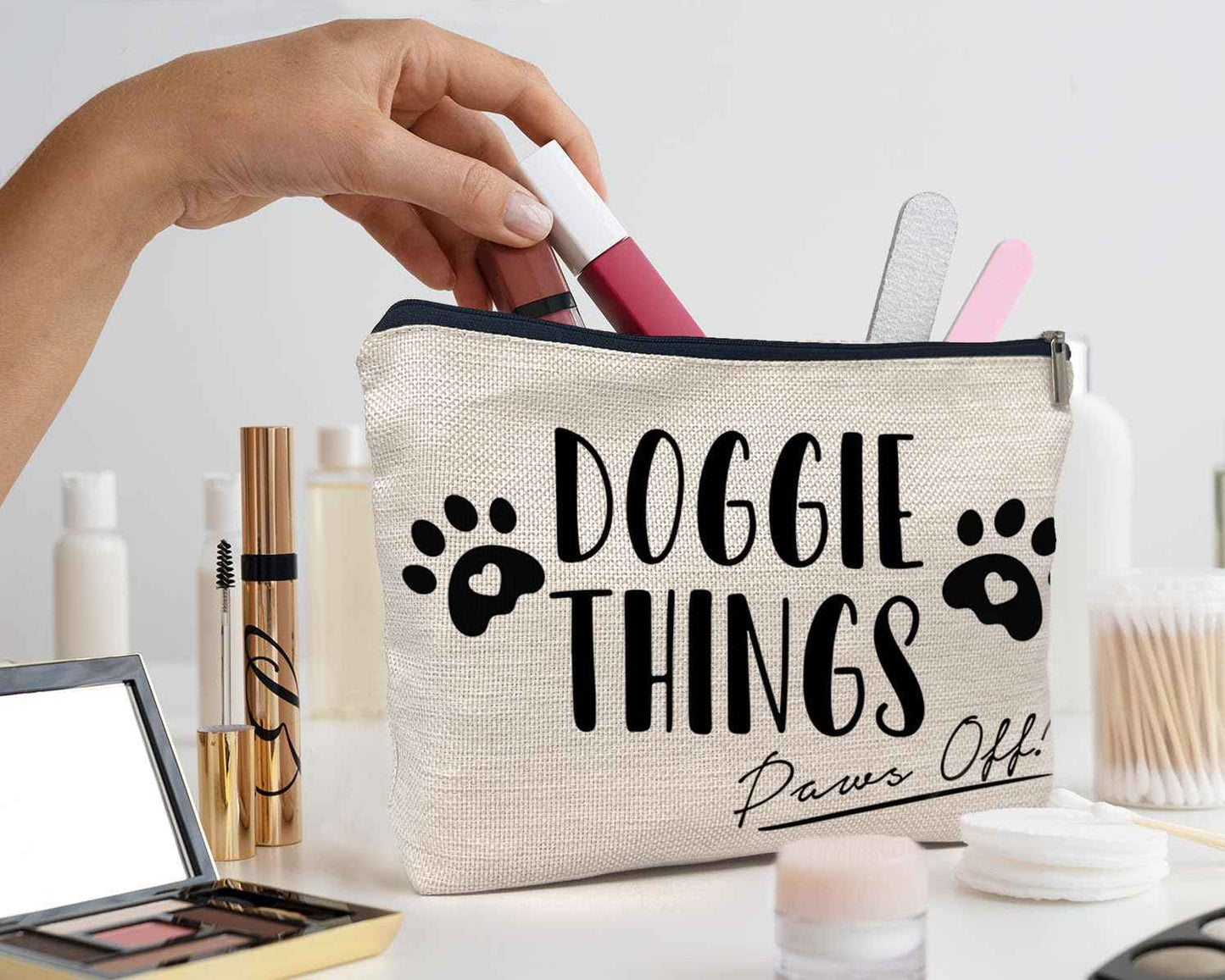 IWXYI Pet Mom Gift,Gift For Pet Mom,Doggie Things Bag,Dog Things Makeup Make Up Bag Zipper Pouch Travel Toiletry Gifts For Dog Mom Lover