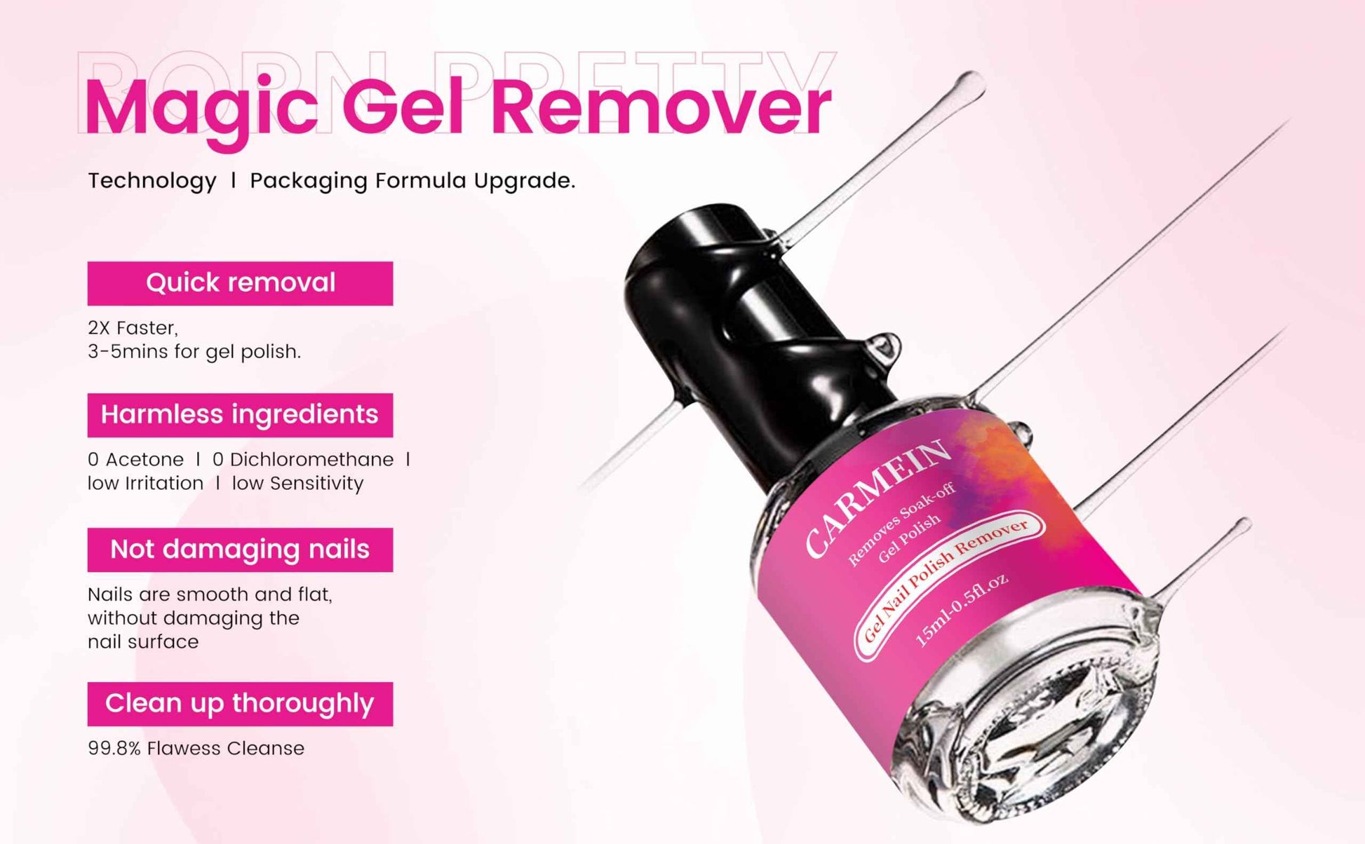 CARMEIN Gel Nail Polish Remover,Professional(12-pack), 15ml/0.5 fl oz, Liquid Formula, Paraben-free, For Natural and Long-lasting Gel Polish Removal for Nail.
