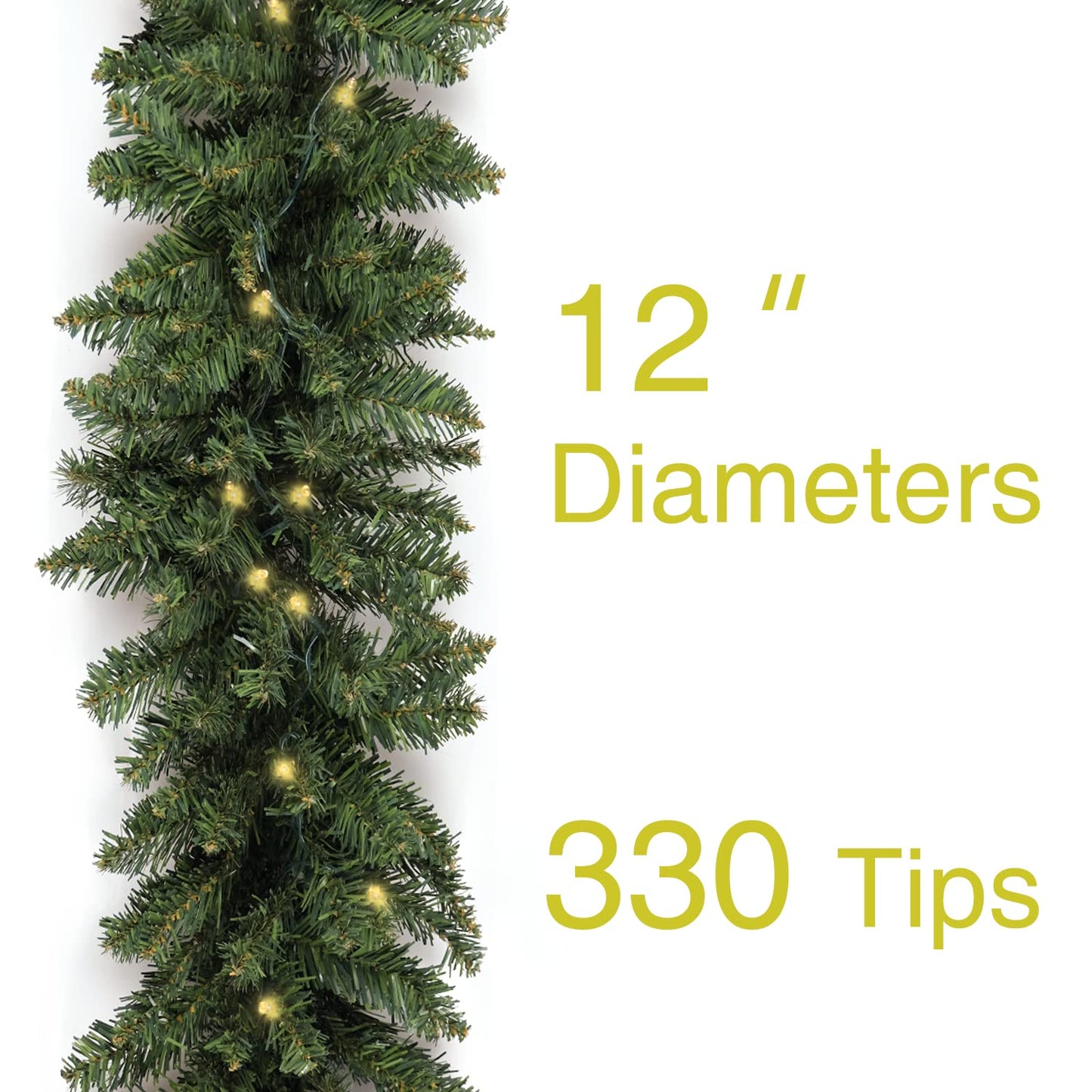 HomeKaren Christmas Garland 9ft with 50 Led, 320 Tips Prelit Fraser Fir Xmas Garland with 50 LED Lights, Lush and Classics Green Style for Indoor Outdoor Home Decoration