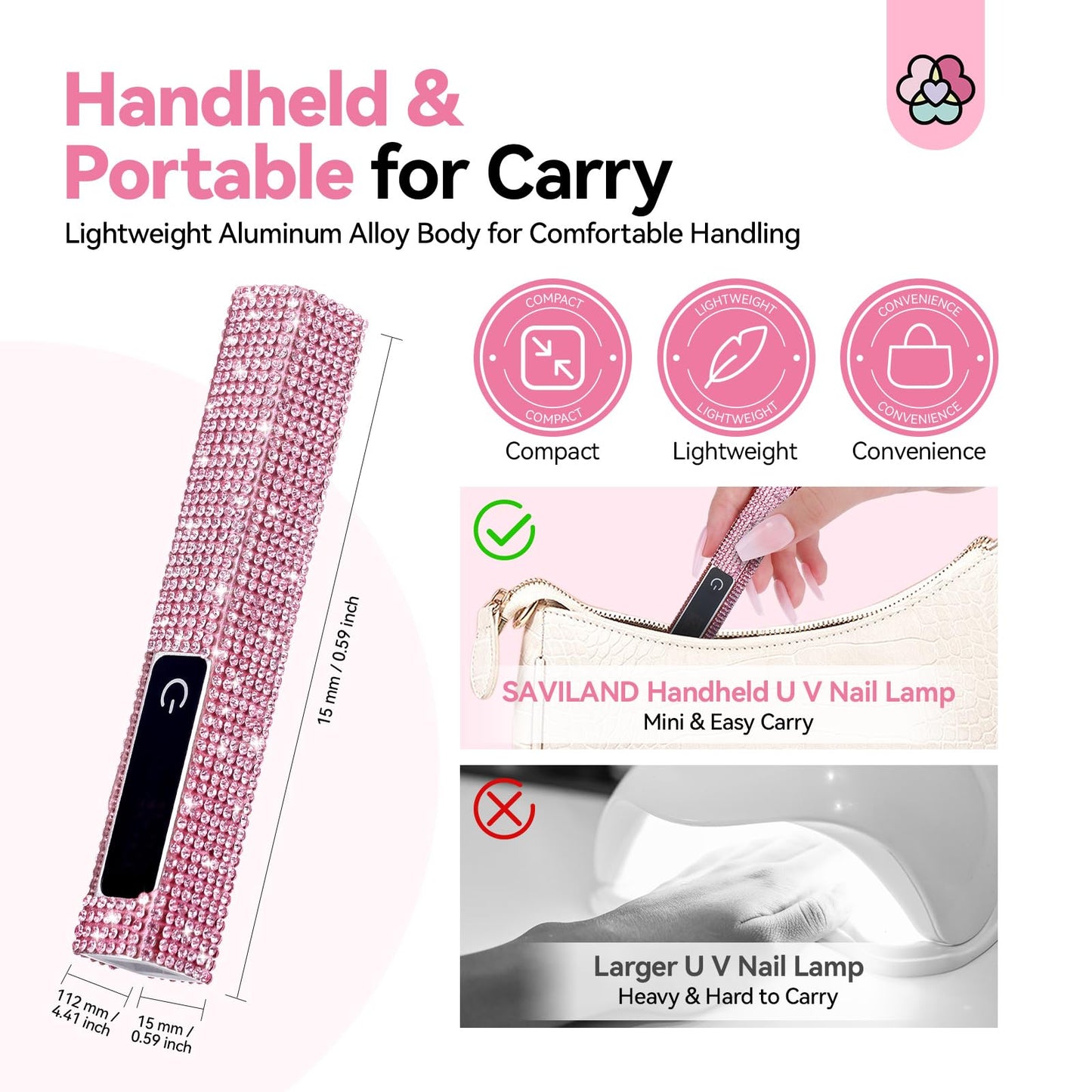 SAVILAND Glitter U V Light for Gel Nails: 2024 12W LCD Screen Handheld U V Nail Lamp 8X-Faster Cure LED Lamp Visible Timer Touch Screen Gel Nails Lamp Cordless Nail Dryer for Home Salon Use