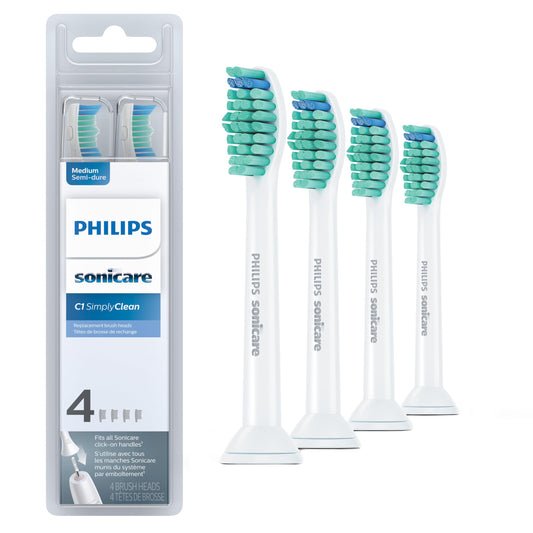 Philips Sonicare SimplyClean (C1) Replacement Toothbrush Heads, 4 Pack, HX6014/65