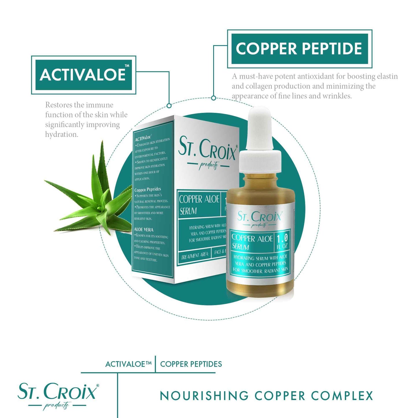 Copper Peptide & Aloe Serum – Hydrates, Firms & Soothes Skin – Highest-Grade 0.25% Copper with Pure Aloe Vera 10X-D – 1 fl oz – Peptide Blast by St. Croix Products