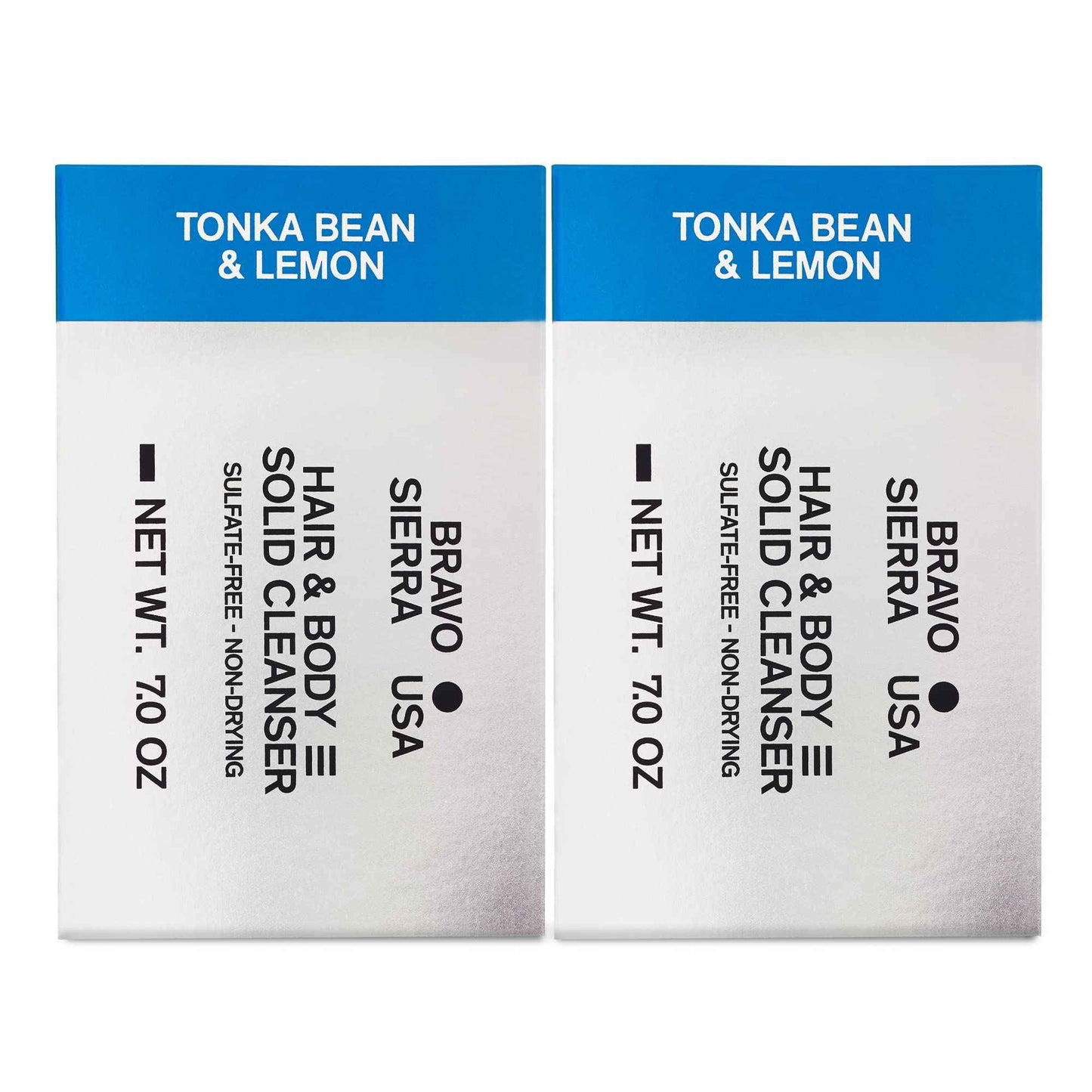 Bravo Sierra Body and Hair Mens Soap Bar, 2-Pack - All-In-One Shampoo & Soap for Face, Hair & Body - Tonka Bean & Lemon, 7 oz - Coconut, Shea Butter & Oat Flour for Soft Skin & Healthy Hair