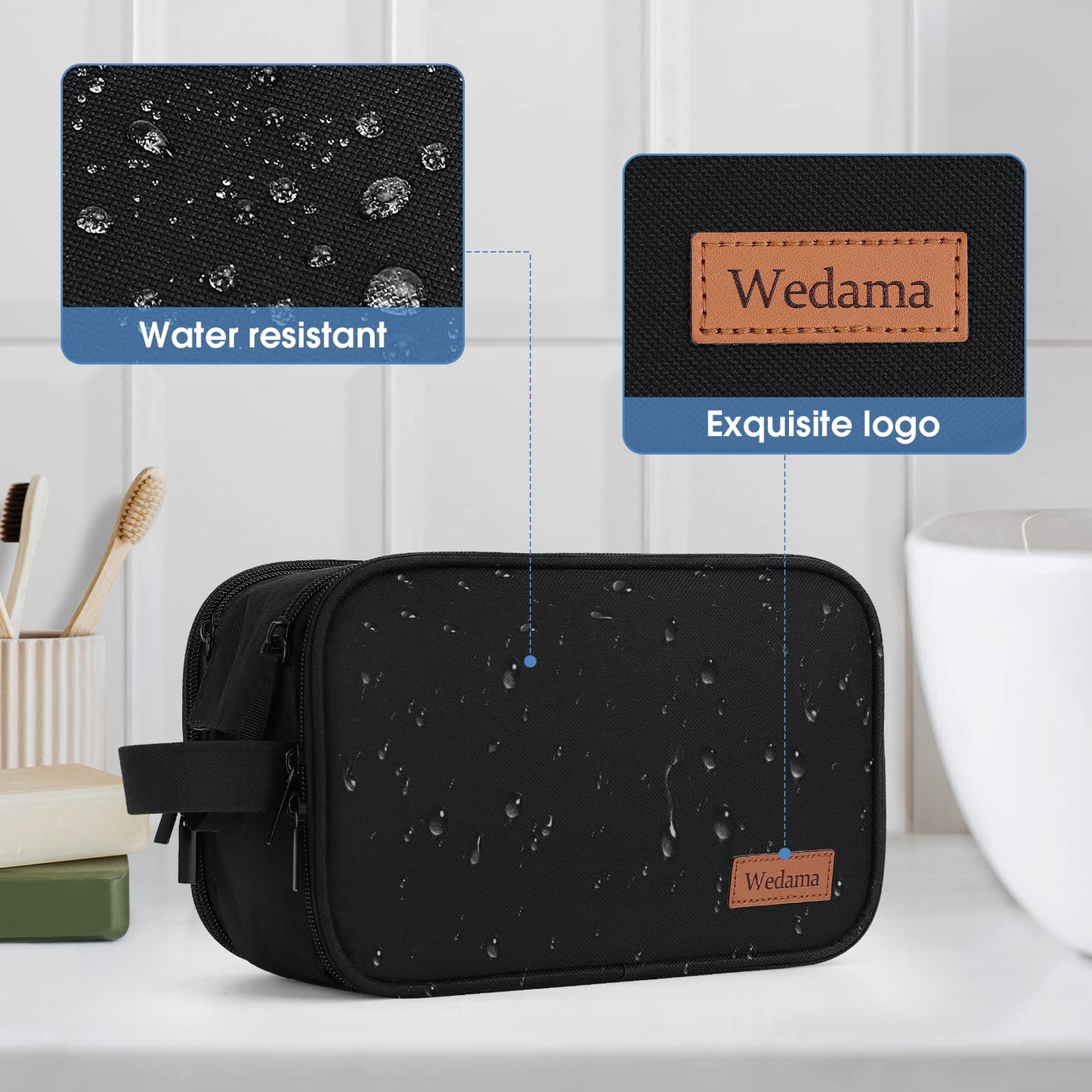 Wedama Toiletry Bag for Men, Handheld Travel Toiletry Bag, Waterproof Travel Bag for Toiletries, Thickened Polyester Travel Dopp Kit, Toiletries Bag for Travel Business Trips and Camping, Black