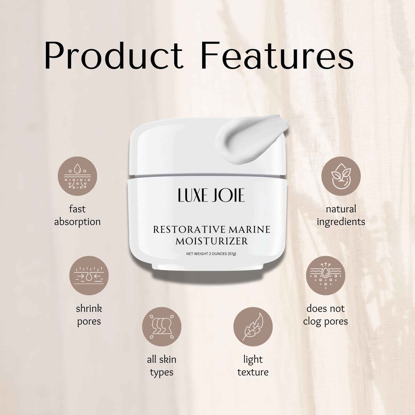 LuxeJoie Restorative Marine Moisturizer, 2 Ounces, Face Cream