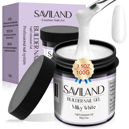 SAVILAND LED & U V Builder Nail Gel - 3.53 oz White Nail Extension for Professional Salon Gel Builder for Nails Hard Gel for DIY Nail Art Supplies Manicure Set, Gift for Women Ladies Girls