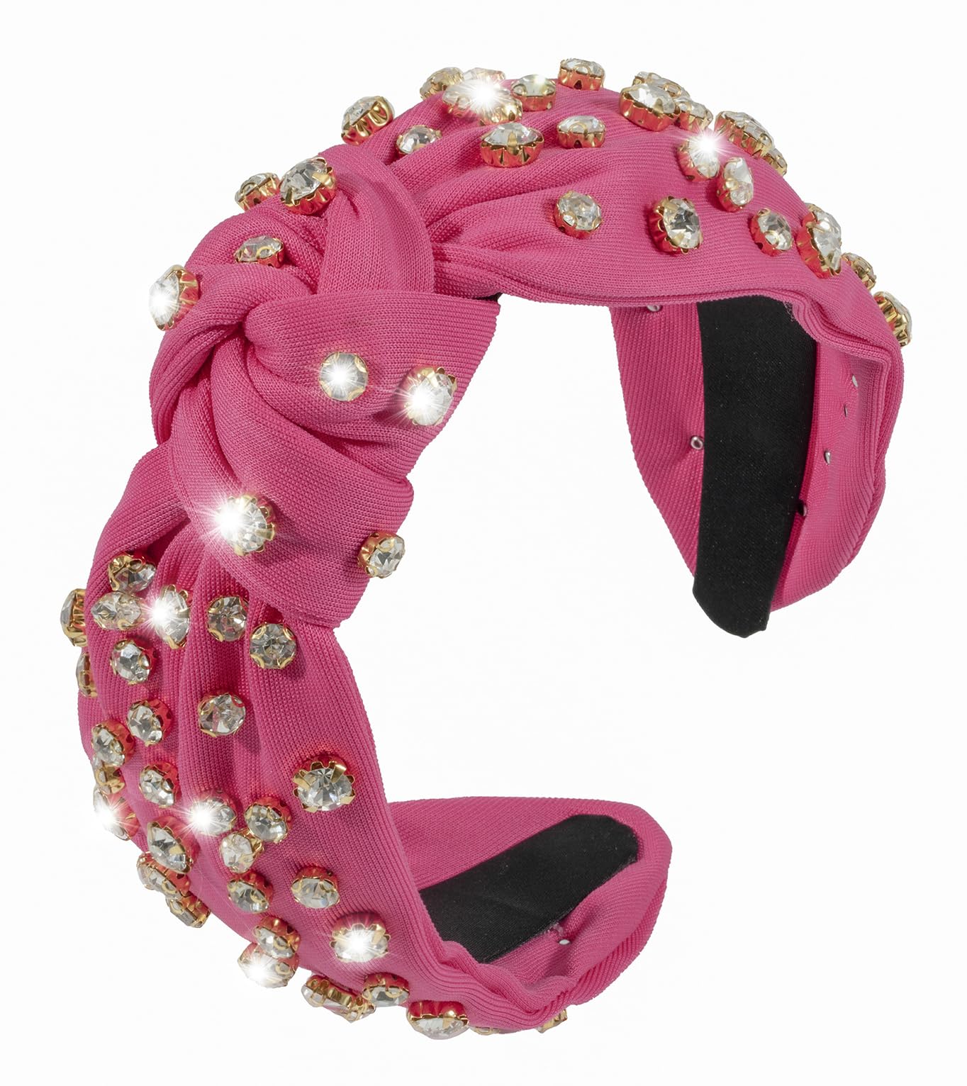 Mixcbe Rhinestone Knotted Hot Pink Headbands for Women, Sparkly Crystal Jeweled Headbands Top Knot Twist Wide Hot Pink Headbands Womens Fashion Hairbands Summer Hair Accessories Gifts