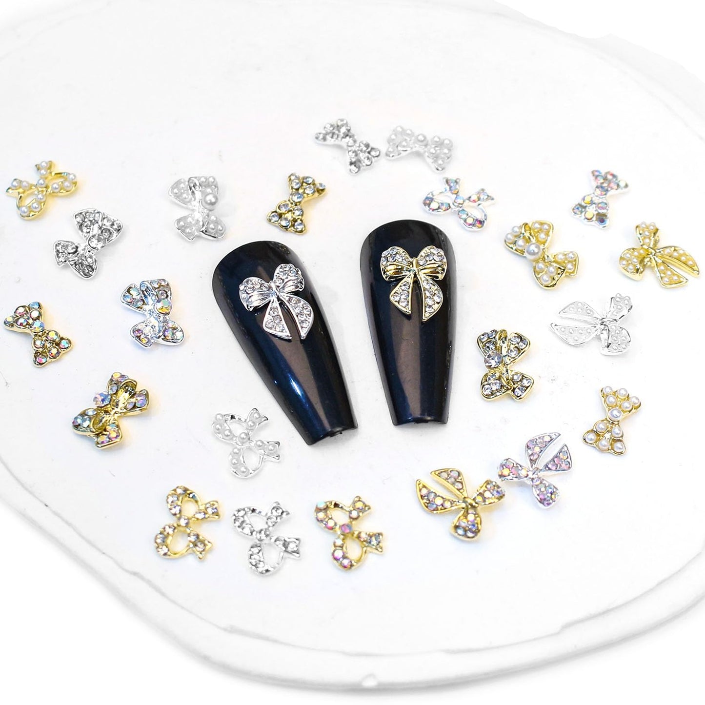 SILPECWEE 24pcs Bow Nail Charms 3D Butterfly Bow Rhinestones Jewels Bowknot Nail Charm Alloy Nail Studs Gem Crystals Nail Art Decoration for Nail Supplies Craft Making Jewelry