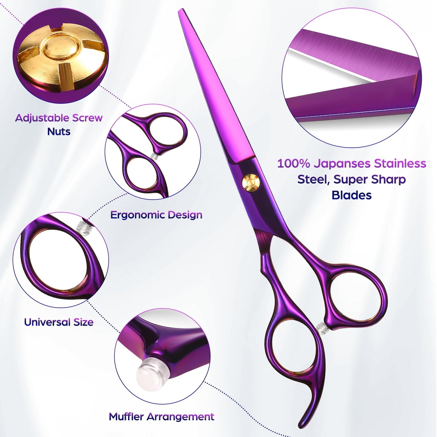 Wenshall Professional Hair Cutting Scissors, 6.89 inch Barber Scissors Multifunctional Salon Thinning Scissors Straight Shears Tools for Mother Father Friends' Christmas Gift, Purple