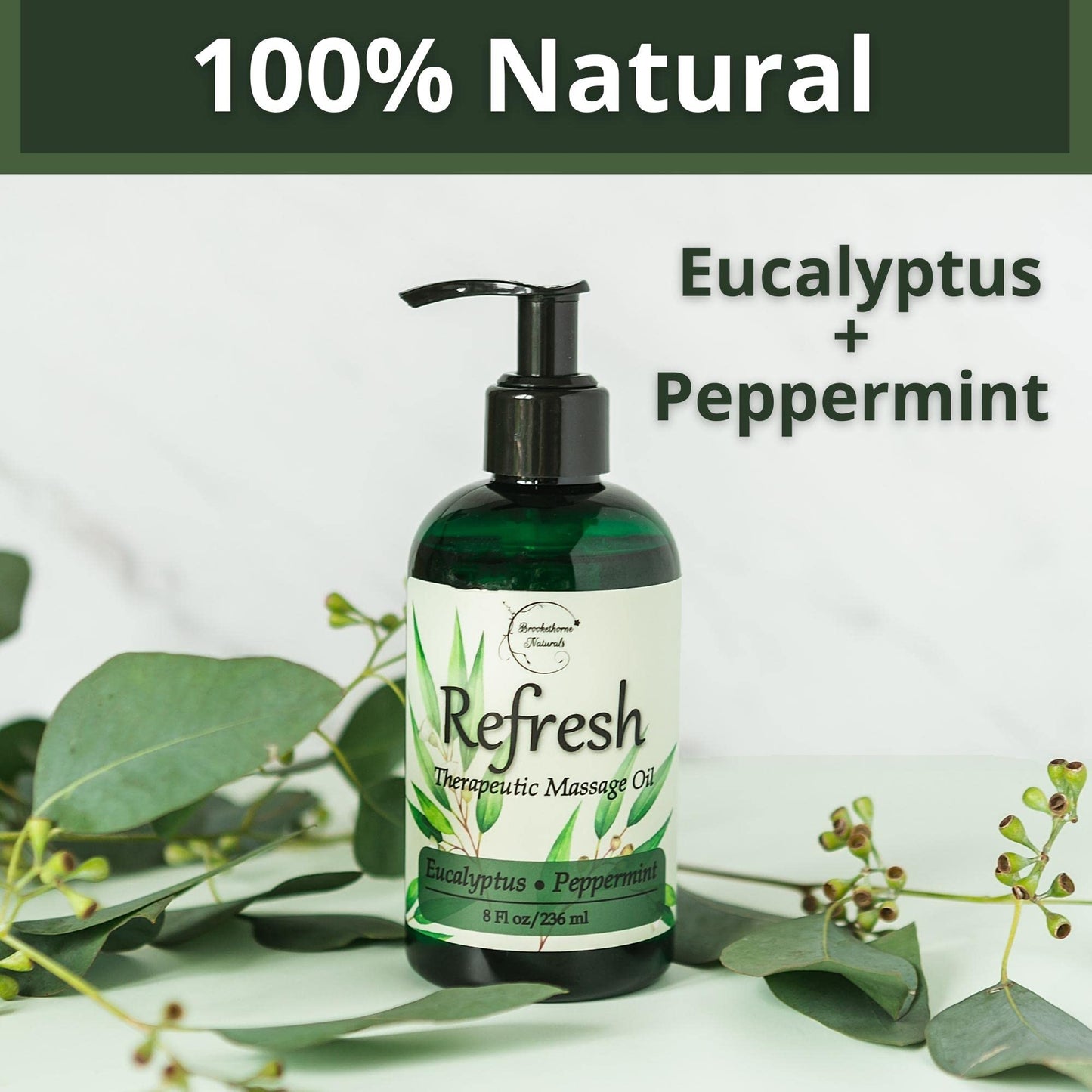 Refresh Massage Oil with Eucalyptus & Peppermint Essential Oils - Great for Massage Therapy. All Natural Muscle Relaxer. Ideal for Full Body Massage – Nut Free Formula 8oz