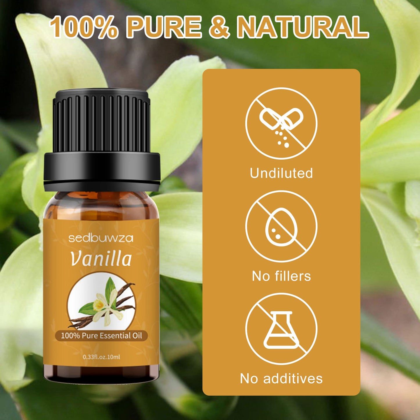 Sedbuwza Vanilla Essential Oil, Pure Organic Vanilla Fragrance Oil for Diffuser, Humidifier, Soap, Candle, Perfume