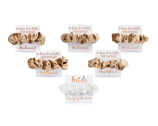 Velvet Bridesmaid Proposal Gift Scrunchies - To Have and To Hold Your Hair Back Foil Gift Cards (6 Pack Bridal Party, Gold)