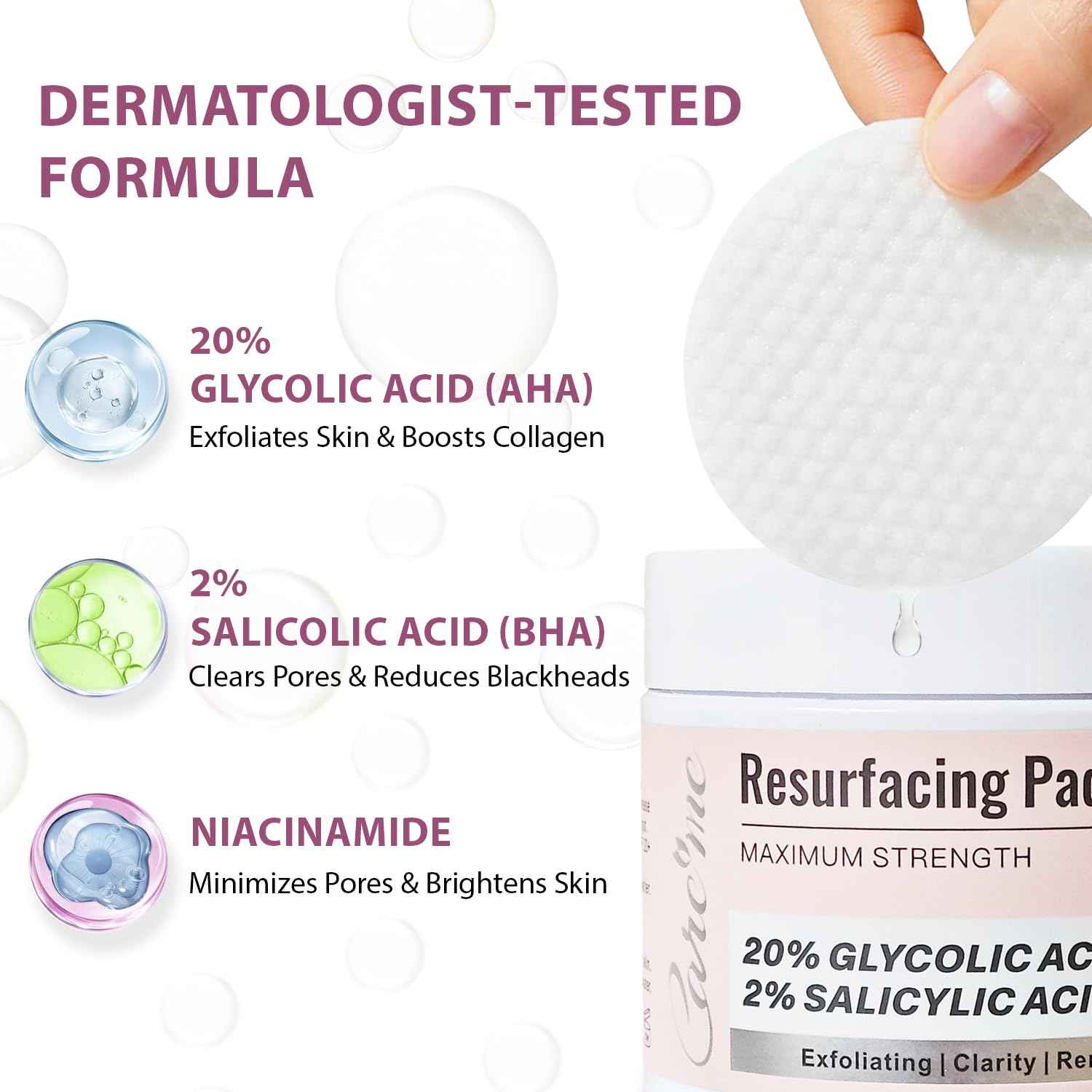 Glycolic Acid 20% & Salicylic Acid 2% Face Exfoliating Pads (50 Count)- Facial Peel Pads for Anti-Aging, Cleansing, Resurfacing, Brightening, Blemish Control, Revealing Clear, Glowing, Youthful Skin