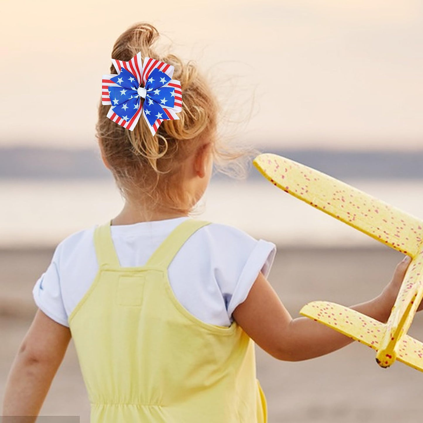 Patriotic Party Grosgrain Ribbon Barrettes - 4th of July Star Hair Clips, Alligator Clips for Women and Girls, Blue Stripes, Holiday and Memorial Day, 2PCS