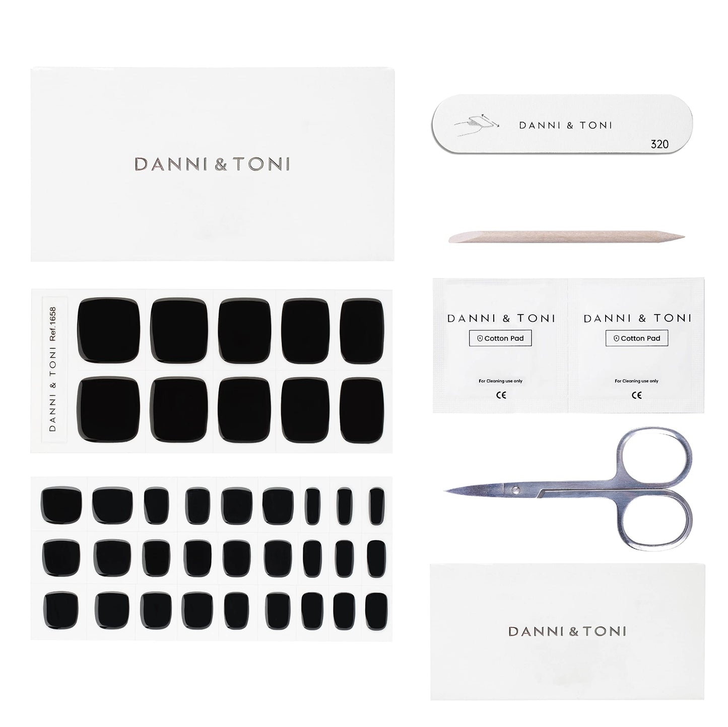 DANNI & TONI Semi Cured Gel Pedi Strips (Black Panther) Toenail Stickers Black Solid Color Pedicure Gel Nail Stickers for Toes 37 Stickers