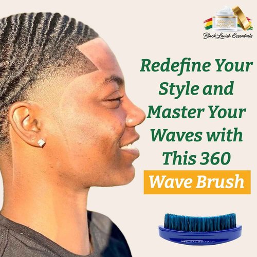 Black Lavish Essentials Men’s Hair Brush, Build Deeper, Hard Boar Bristle Curved, Perfect for Styling Hair, Ultimate Wave Grooming Tool, 360 Wave Brush (Blue, Medium-Hard Bristle)