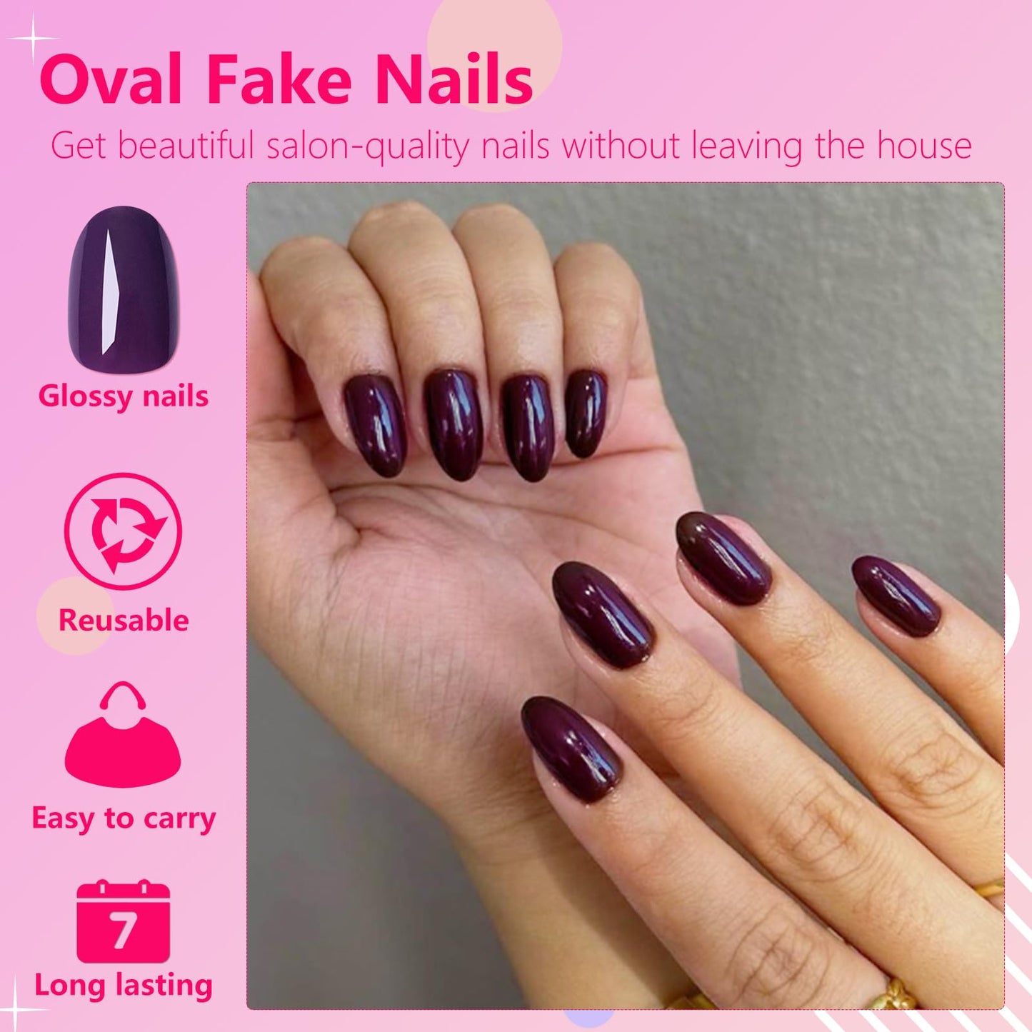 AddFavor Oval Press on Nails Short Fake Nails, 240pcs Deep Purple Nails Press on Almond False Nail Full Cover Acrylic Nail for Women and Girls