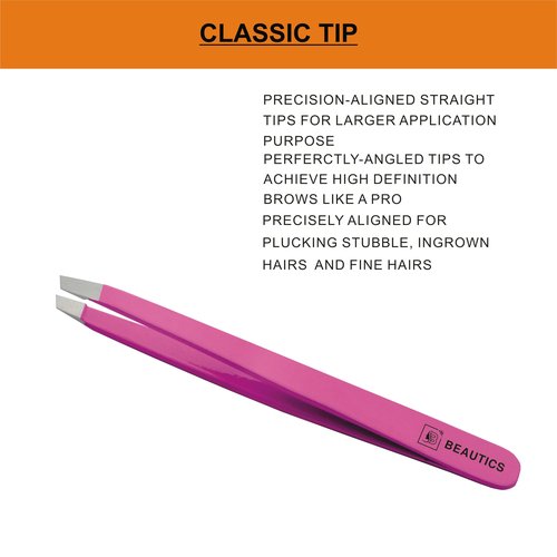 BEAUTICS Eyebrow Hair Removal Tweezer for woman & Men Slant Pointed Precision Tweezers for Ingrown Hair Removal Blackhead (HOT PINK)