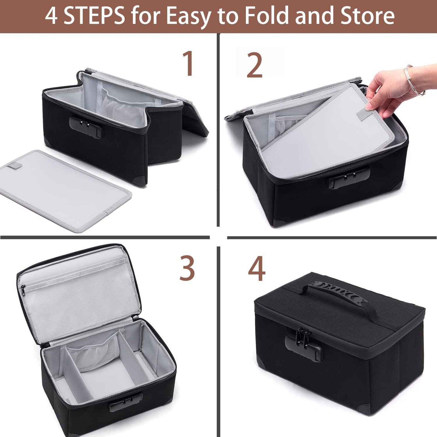 KaAutoler Portable Cosmetic Bag with Lock, Large Capacity Travel Makeup Case Organizer, Waterproof Makeup Bags for Girls Traveling With Handle and Divider Makeup Bag…(Black)