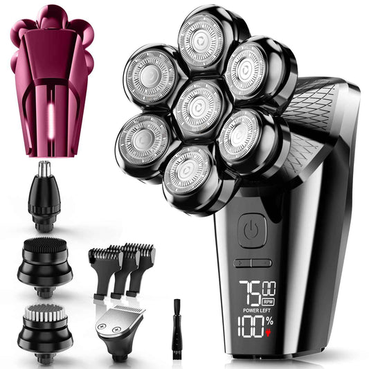 Hexus Detachable Head Shavers, 5-in-1 Electric Razor Grooming Kit, IPX7 Waterproof for Men, Wet/Dry LED Display Rechargeable 7D Rotary Head Shavers, Red
