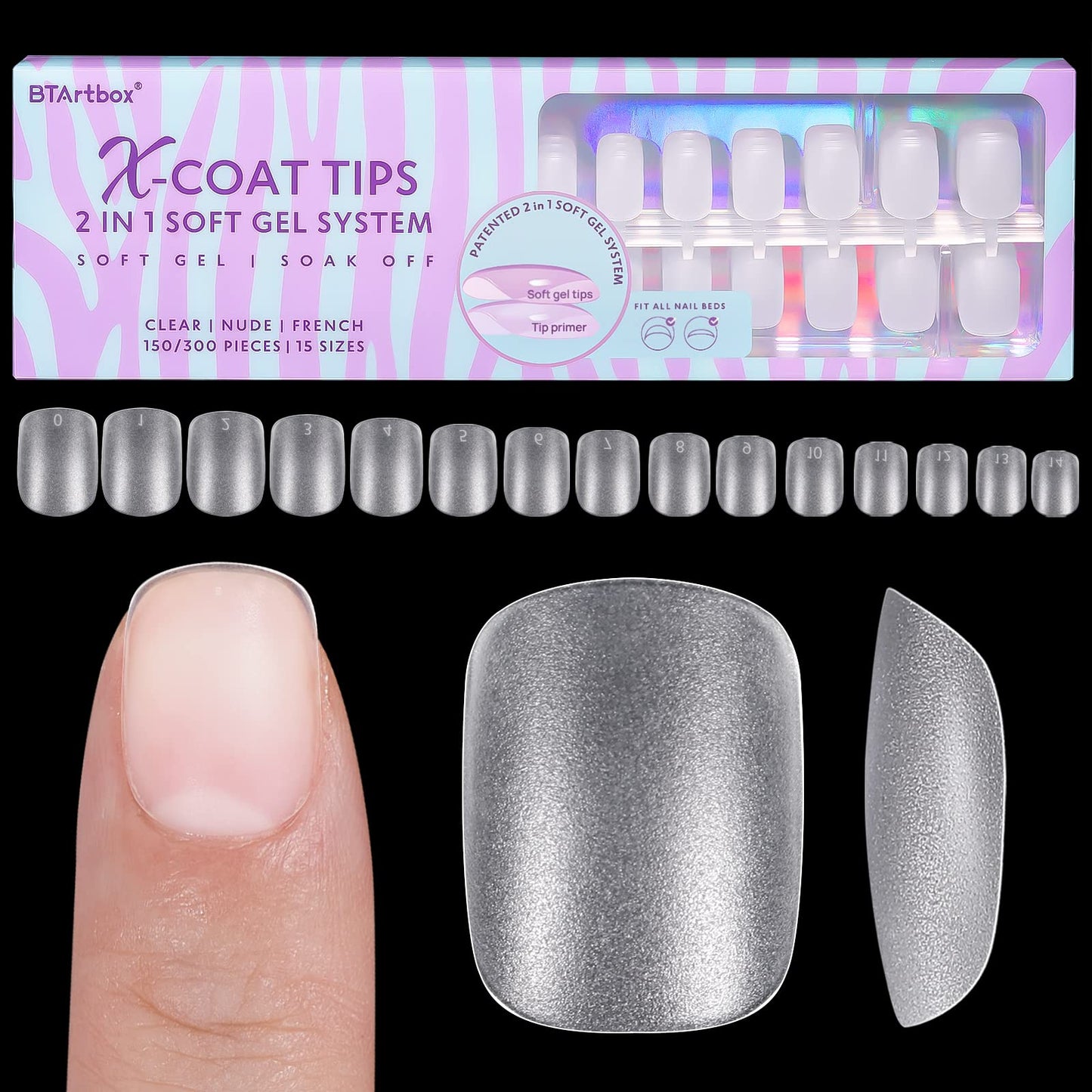 BTArtbox Extra Short Square Nail Tips - Clear Short Gel Nails with Tip Primer Cover, Stronger Adhesion Full Cover Soft Gel Fake Nail Tips for Easy Nail Extension