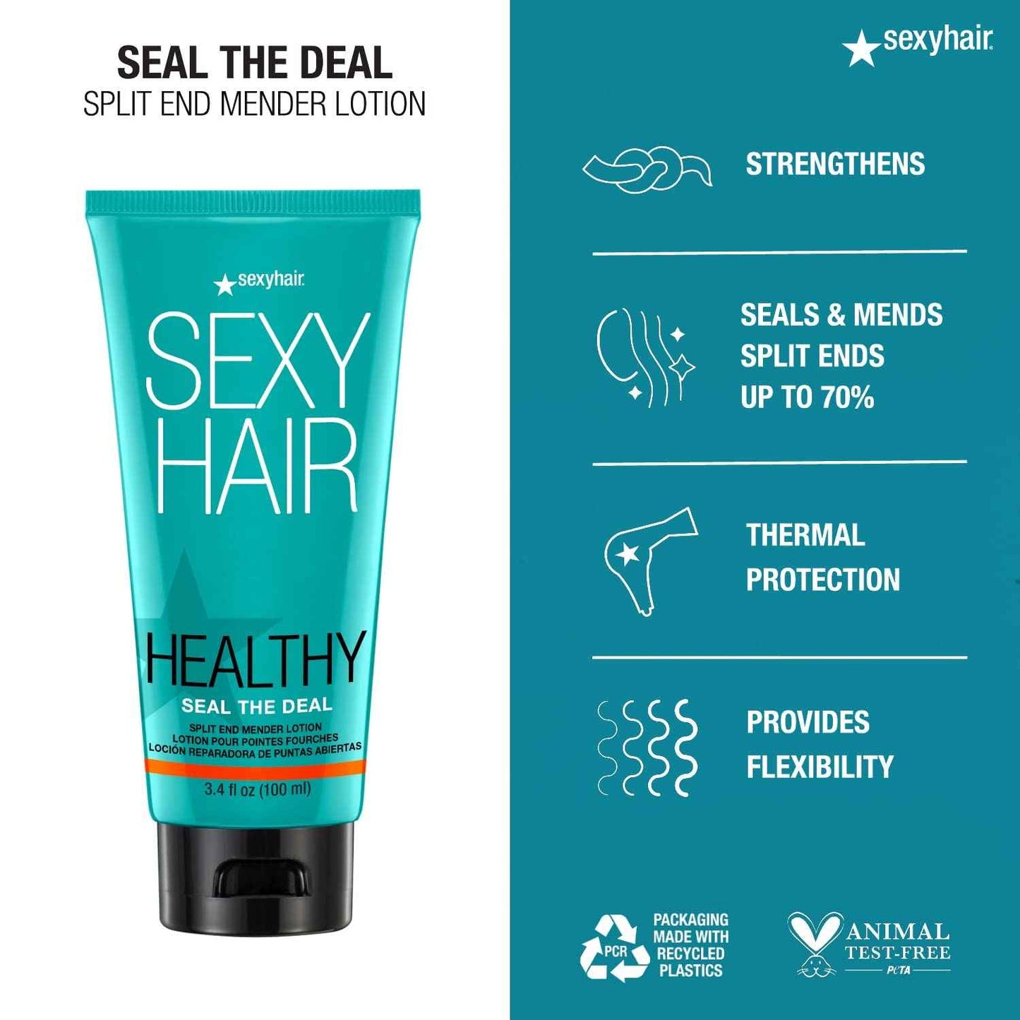 SexyHair Healthy Seal the Deal Split End Mender Lotion, 3.4 Oz, Mends Split Ends, All Hair Types