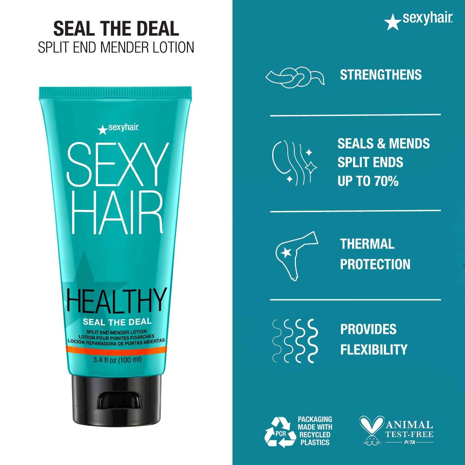 SexyHair Healthy Seal the Deal Split End Mender Lotion, 3.4 Oz, Mends Split Ends, All Hair Types