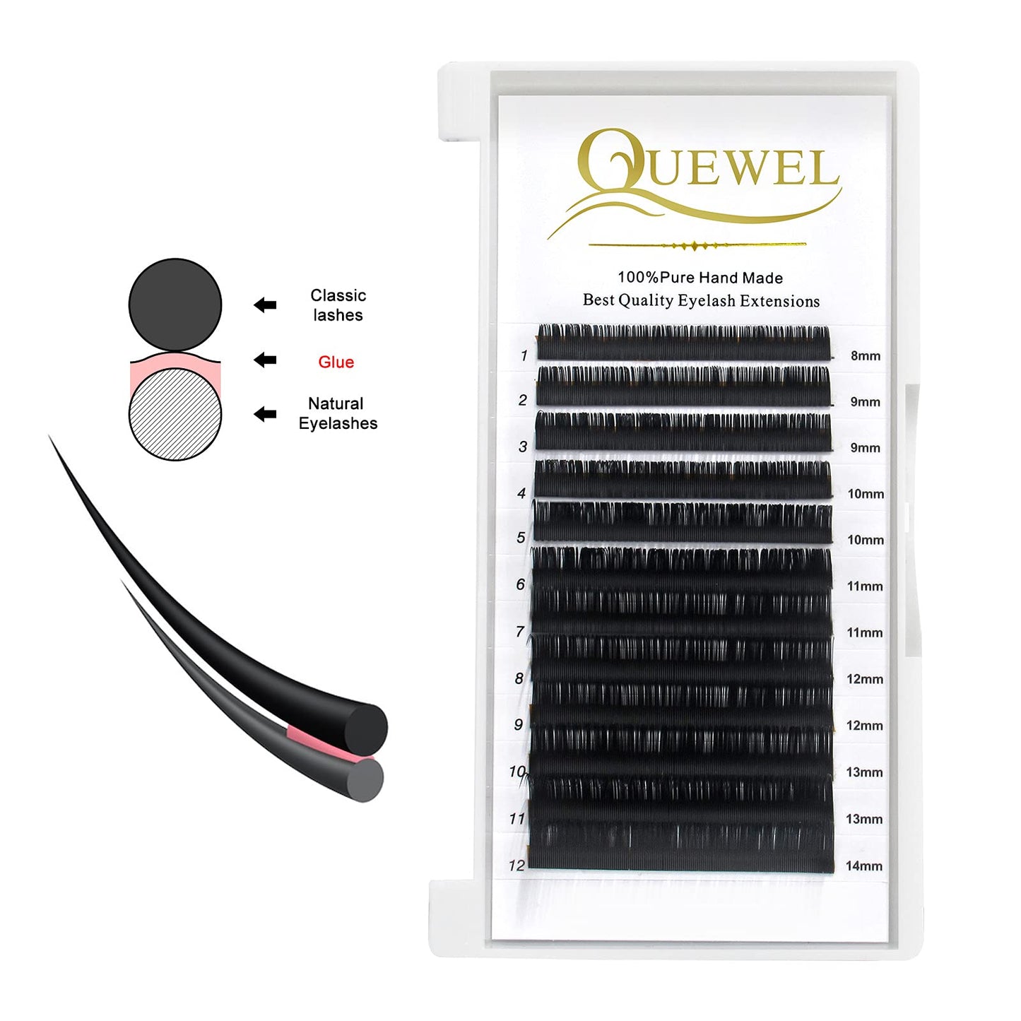 QUEWEL Eyelash Extension Supplies 0.03 C Curl Mix-8-14mm Classic Individual Lash Extensions|Optinal 0.03/0.05/0.07/0.10/0.15/0.20 C/D Single 8-25mm Mix 8-14mm 15-20mm 20-25mm|(0.03 C MIX-8-14mm)