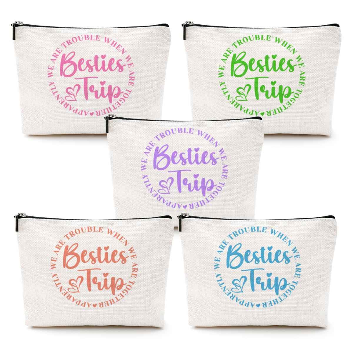 5Pcs Girls Trip Gifts Girls Weekend 2025 Makeup Bag Besties Trip Gifts Favors Summer Gifts Cosmetic Bag Toiletry Bag Zipper Pouch Weekender Bags for Women Girl Friendship Bachelorette Party Birthday
