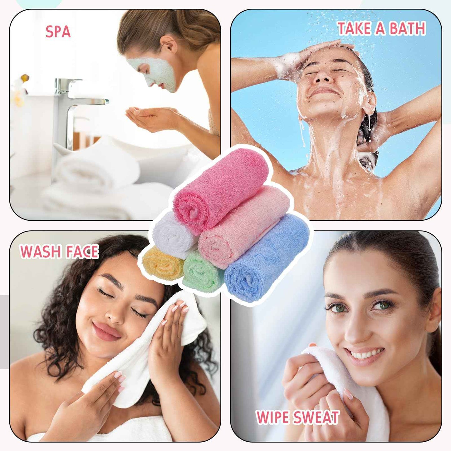 Newwiee 40 Pcs Wash Cloth Bulk Cotton Bath Hand Face Washcloths Soft Quick Drying Towel for Women Bathroom Washing Body Viscose Fiber Multipurpose Fingertip Rags(Multicolor,10 x 10 Inch)