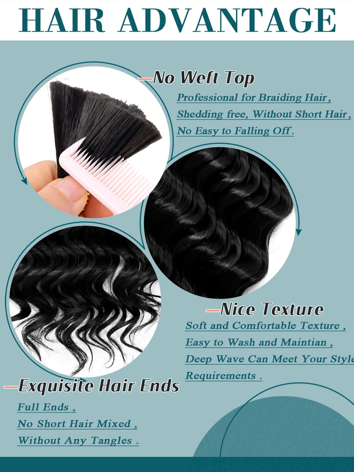 Deep Wave Bulk Hair for Braiding 200g Curly Hair for Bohemian Knotless Braids 2 Boundle Boho Braids Curls 20 Inch Boho Hair for Micro Braiding No Weft, Naturl Black