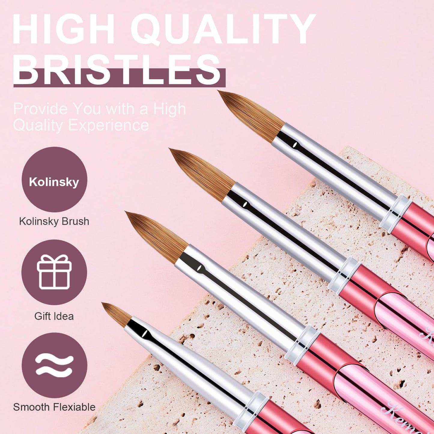 KEMEISI 4PCS Acrylic Nail Brush Set, Size 04/08/10/14 Kolinsky Nail Art Brushes for Acrylic Application, Sturdy Handle Oval Shaped Acrylic Powder Nail Design Tools for Professional Manicure DIY Home