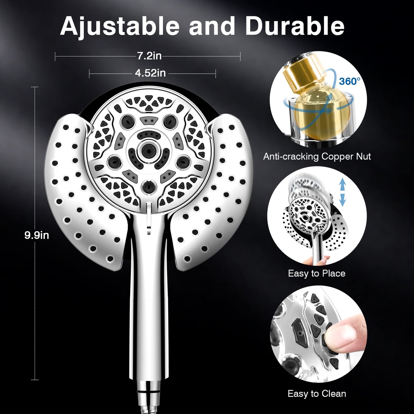 Shower Head with Handheld High Pressure: INAVAMZ Hand Held Shower Head & Rain Shower Head 2-IN-1 Shower Head with 59" Rotatable Stainless Steel Hose, Meet cUPC and CEC Certification