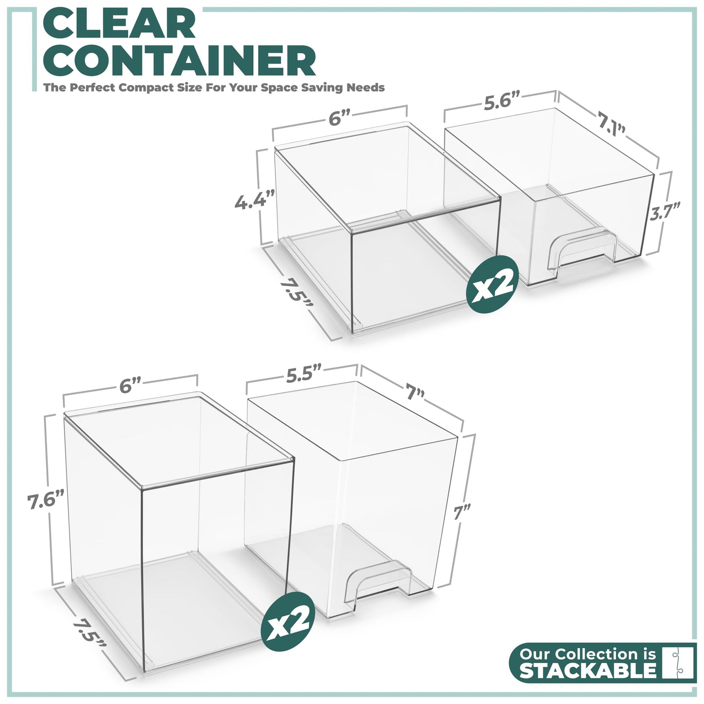 Sorbus Acrylic Storage Containers - 4 Pack, Stackable Storage Bins Set for Bathroom Organization - Clear Acrylic Drawer Organizers - Makeup Case Pull-Out Drawers (7.6’’ and 4.4’’ Tall)