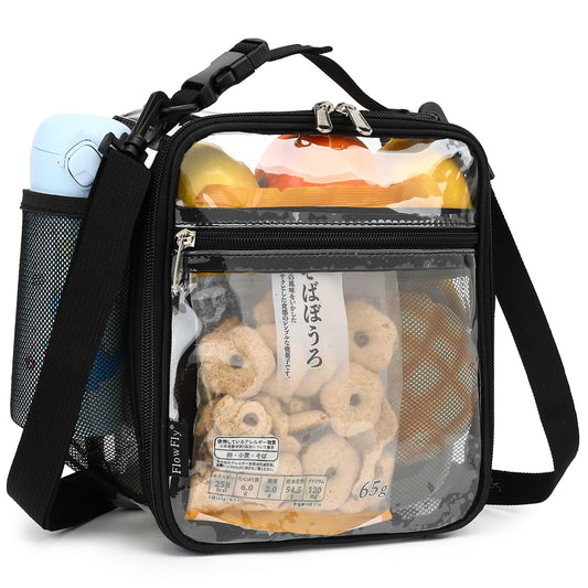 FlowFly Kids Lunch box Insulated Soft Bag Mini Cooler Back to School Thermal Meal Tote Kit for Girls, Boys, Clear