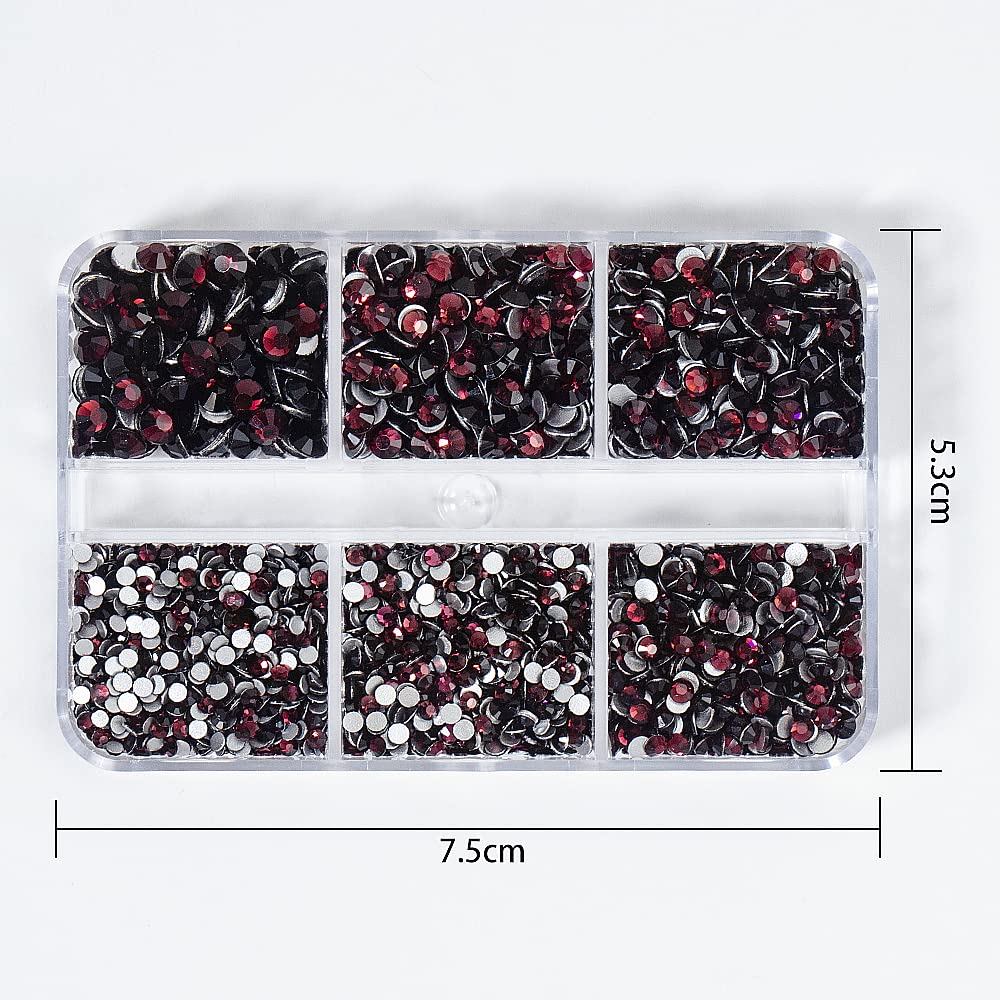 6Grids 3000Pcs Flatback Rhinestones, Dark Purple Nail Gems Crystals Jewels, Craft Glass Diamonds Stones Bling Rhinestone with Tweezers and Picking Pen for Nail Face Makeup(1.8mm~4mm Crystal)