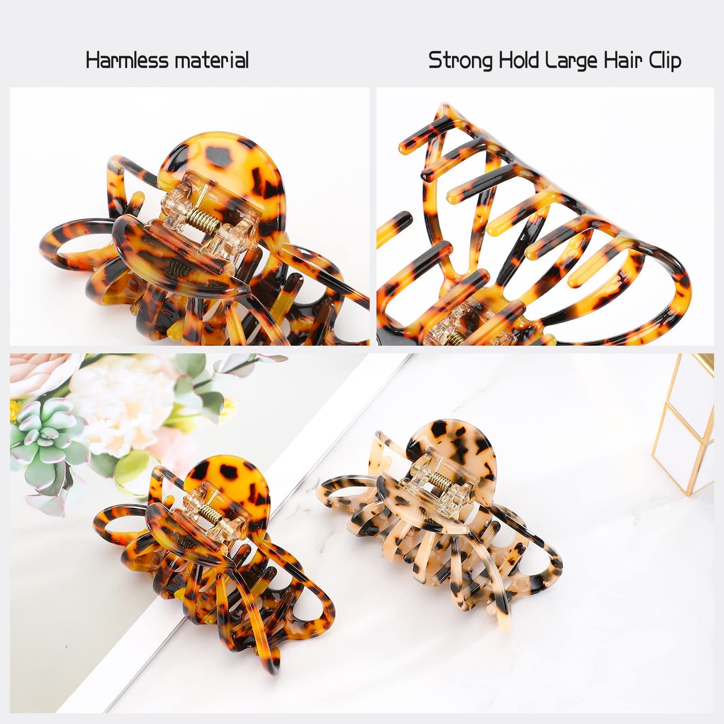 2 Pieces Hair Clips, Aimou Hair Styling Accessories Large Hair Claw Strong Hold for Women Girl Gift - Tortoiseshell