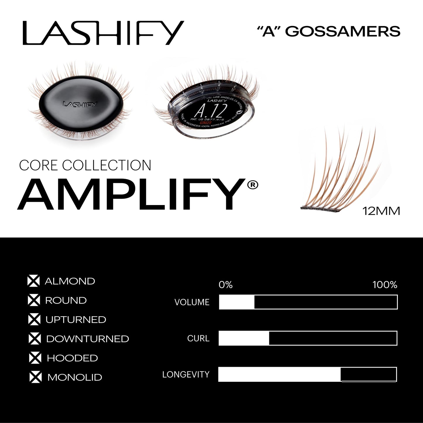 Lashify Amplify 12mm Gossamer Eyelash Extensions Refill, Ginger Color, DIY False Lashes for a Natural Look