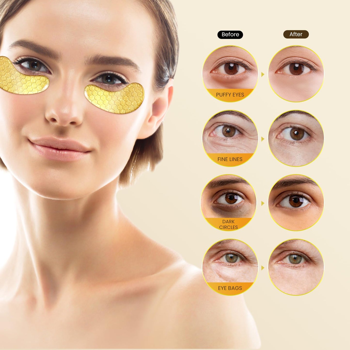 Yargkos 30 Pcs 24K Gold Under Eye Patches Kit, Collagen Golden Eye Mask for Puffy Eyes, Dark Circles, Women Travel Undereye Gel Pads for Puffiness Wrinkle, Men Cooling Hydrating Eye Skin Care