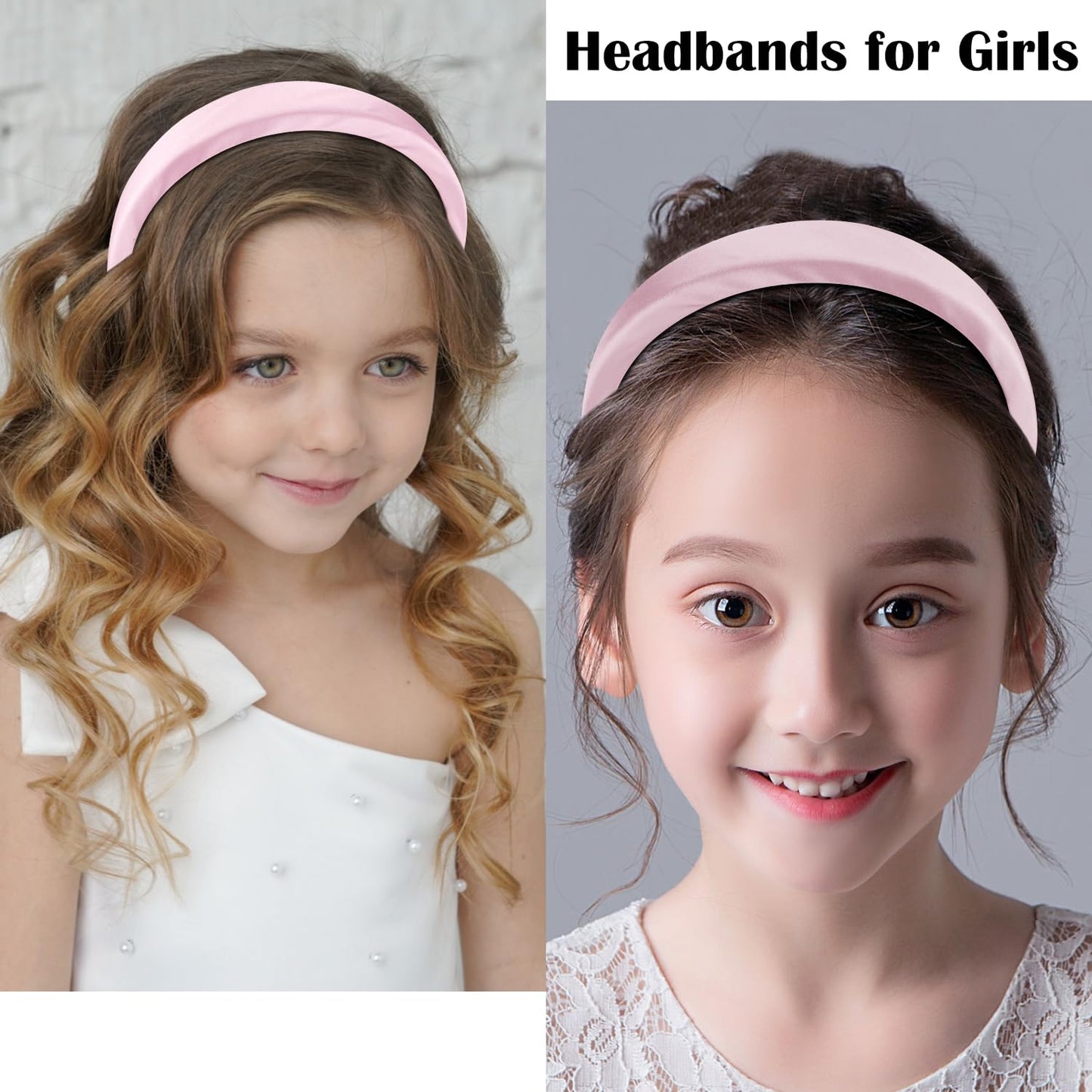 Atoden Headbands for Women Padded Headband Light Pink Satin Headbands Thick Headbands Plain Head Band Hair Bands Hair Accessories for Woman Girls